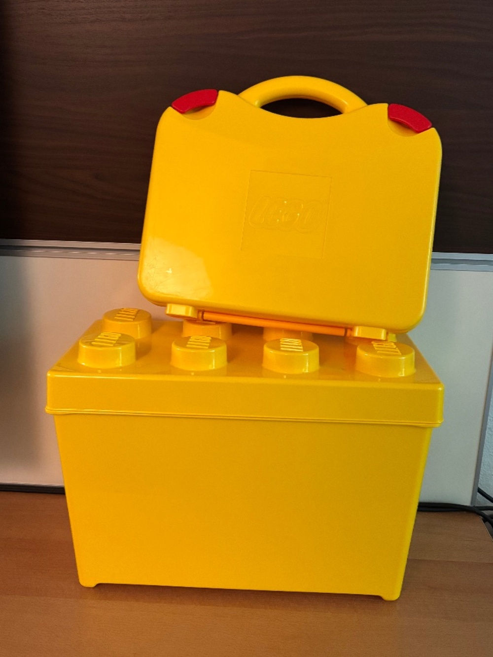LEGO Yellow Storage Brick 8 Stud Container Bin Box + Carry Case w Dividers